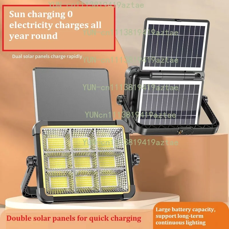Dual Panels Solar Charging Portable Multi-functional Lighting Fixtures Outdoor IP65 Camping Home Emergency Rechargeable Lamp