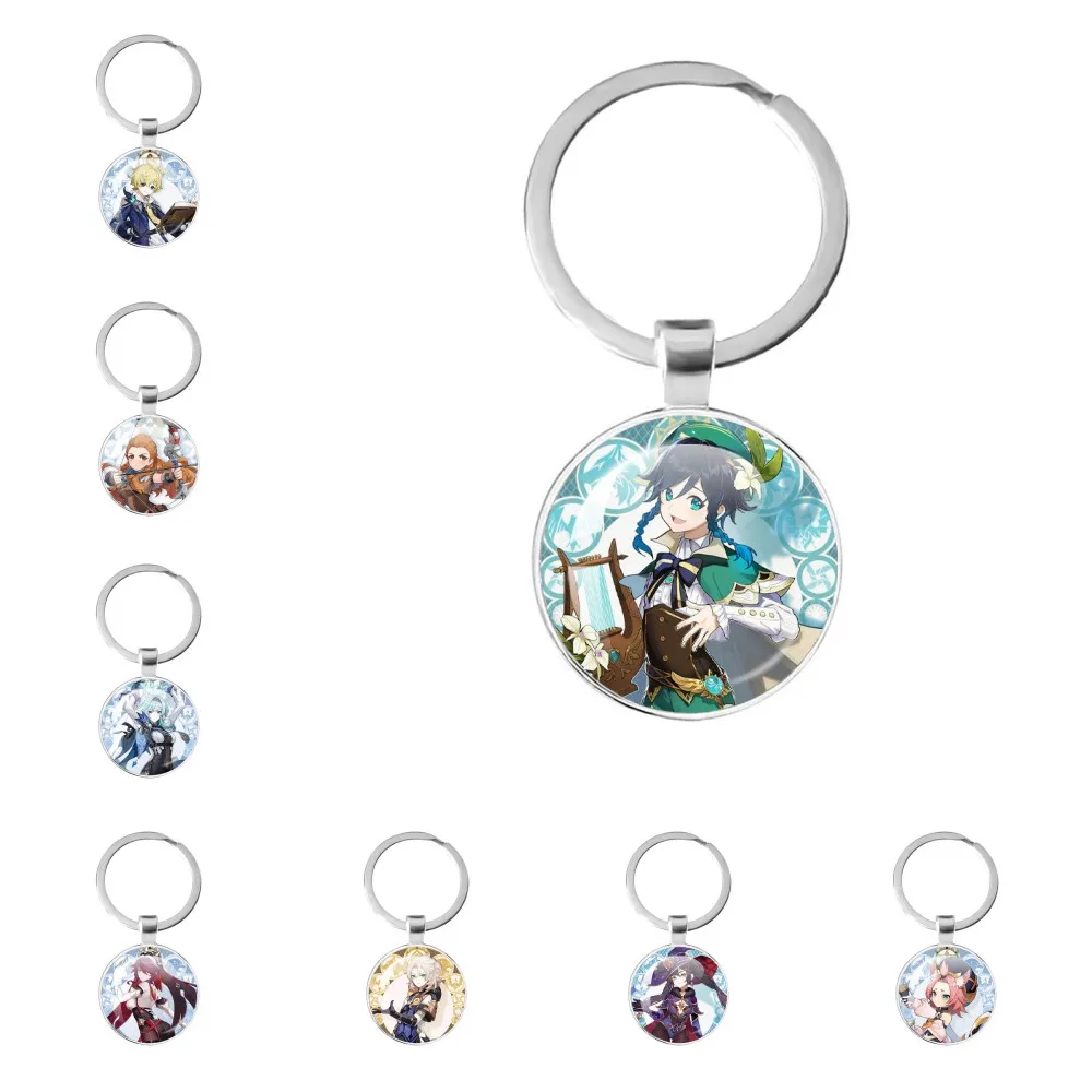 Game Genshin Impact Mondstadt City Anime Characters Glass Keychain Klee Diluc Cosplay Props Accessories Gift Key Ring ﻿