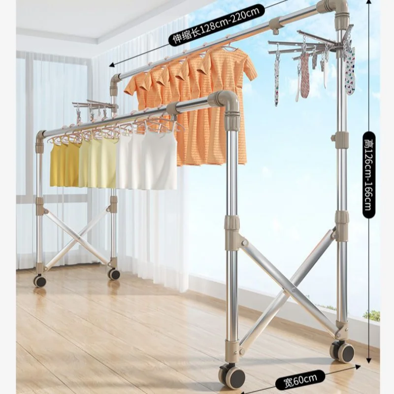 Imagem -02 - Double-pole Folding Secagem Cabide Piso de Elevação Pendurar Quilt Stand Roupa Interior Airing Rack Varanda Aço Inoxidável