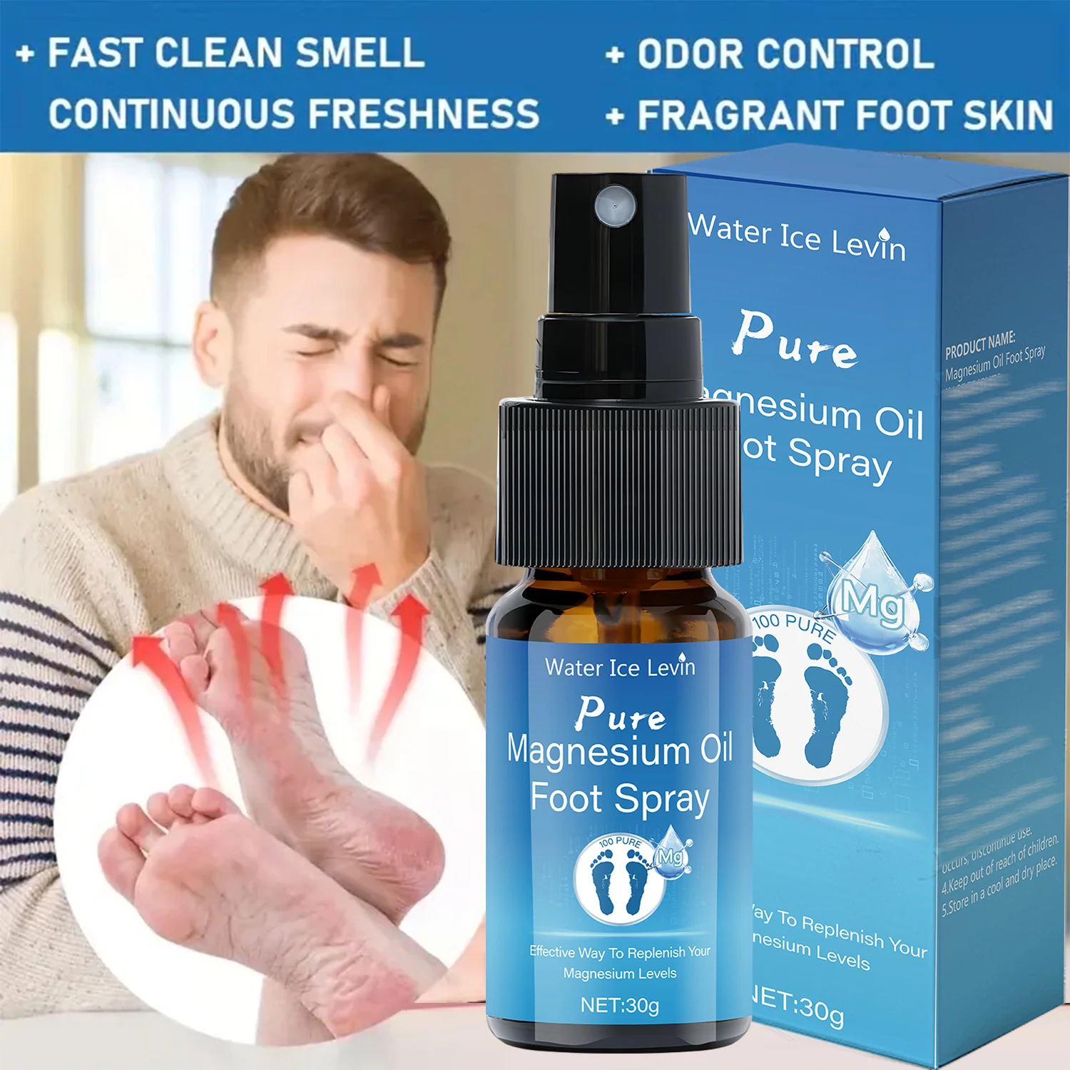 رذاذ القدم بزيت المغنيسيوم النقي مع فيتامين E - العناية بالقدم المرطبة وسريعة الامتصاص للبشرة المرنة والناعمة