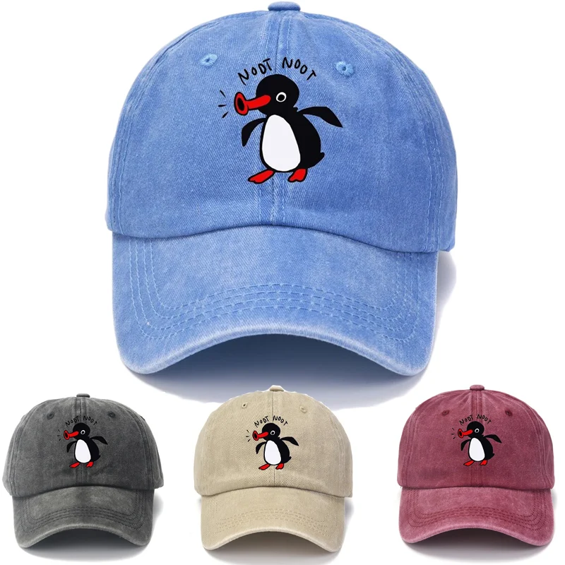 New Pingu Pinga Penguin TV Print Baseball Caps Unisex Washed Denim Noot Dad Cap Men Women 100% Cotton Visor Protection Snapback