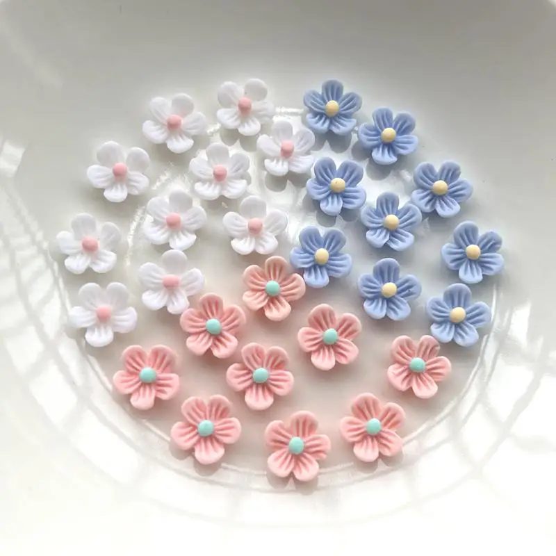 

60pcs Flower Shape Resin Flatback Accessories Hair Bow Crafts Making Material Diy Handicrafts Decor Supplies nail supplies