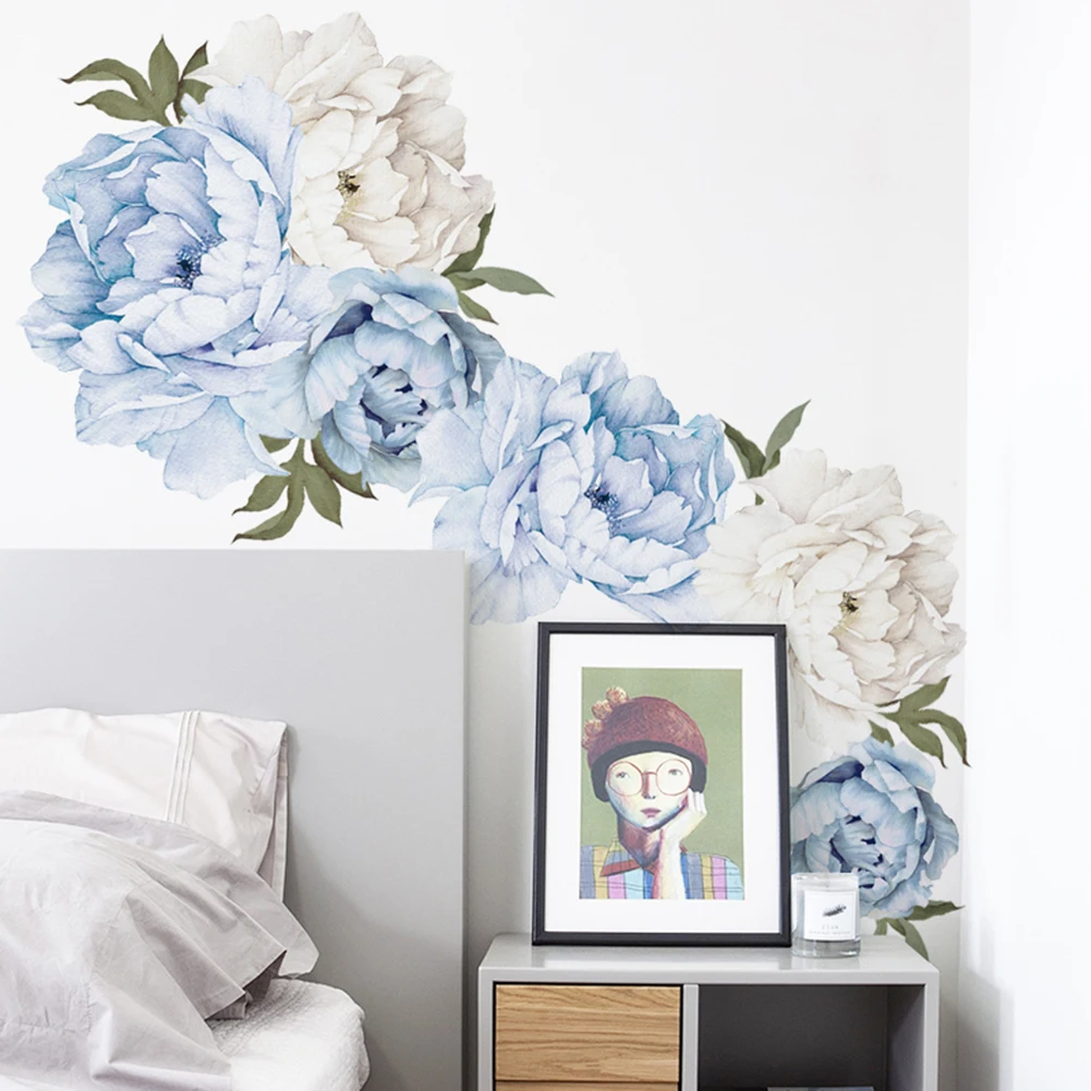 Living Room Wall Sticker 30*90cm Accessories Art Blue DIY Decals Decoration Flower Home Home decor Large Peony