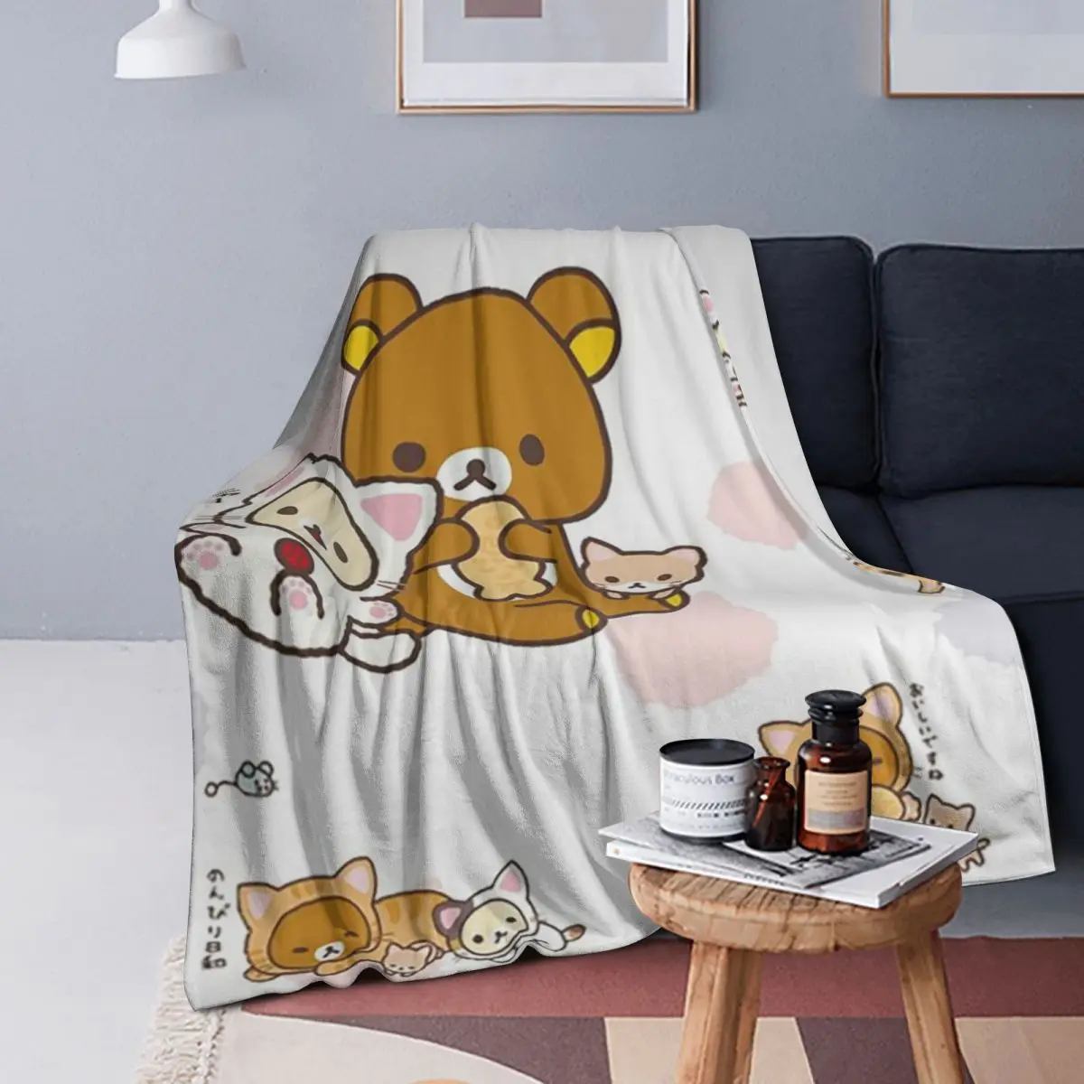 

Rilakkuma Cute Cat Blankets Soft Warm Flannel Throw Blanket Bedding for Bed Living room Picnic Travel Home Couch