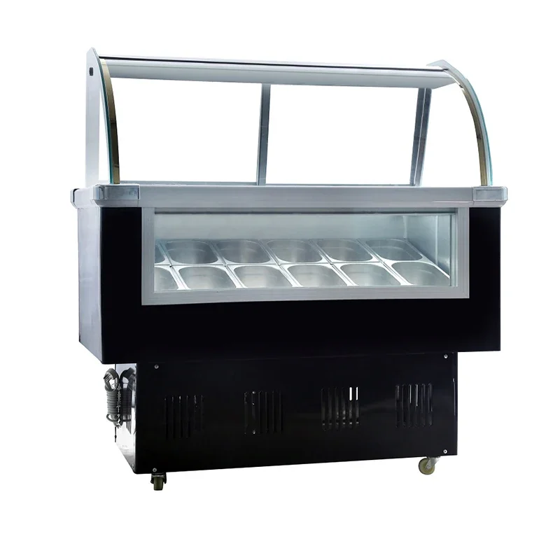 Hard ice cream with 12 tanks  glass bakery display cabinet