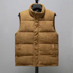 Corduroy Men Vest Thicken Cotton Padded Autumn Sleveeless Jacket Thermal Zipper Men Winter Waistcoat High Collar Winter Vest