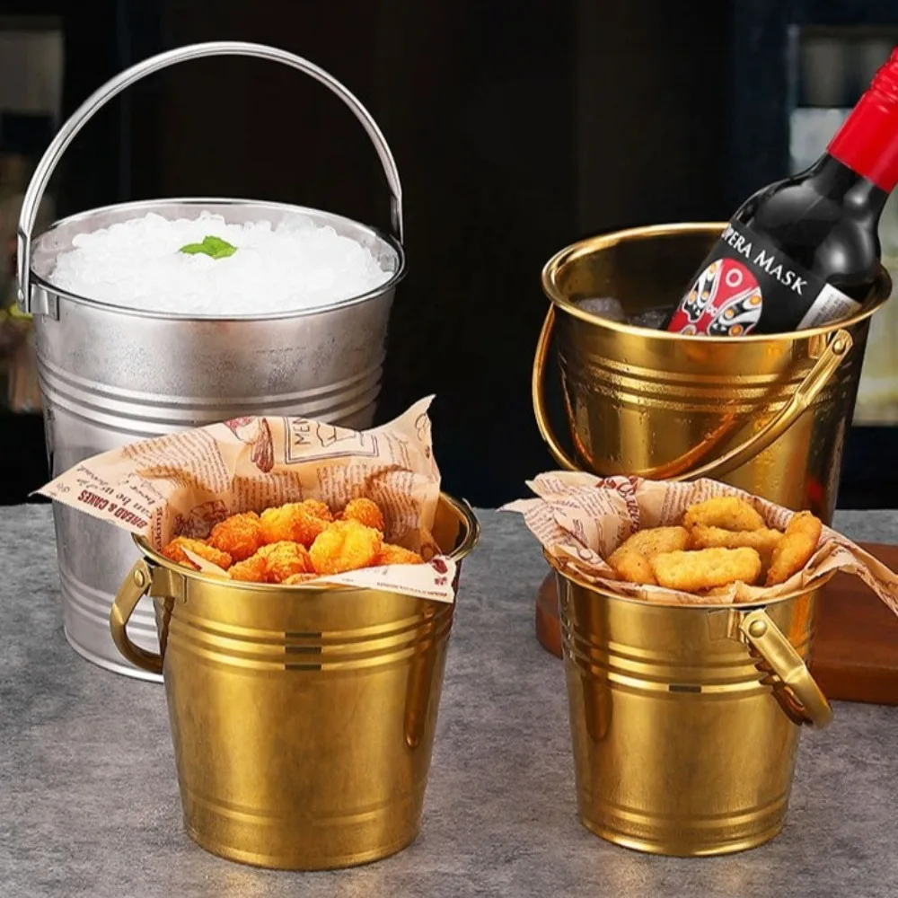 

Multifunctional Stainless Steel Ice Bucket Thickened with Handles Mini Metal Buckets Portable Round Champagne Bucket Party