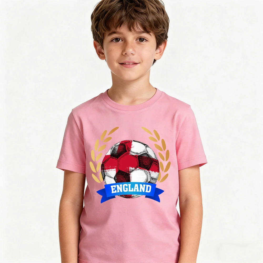 England Blue Ribbon Brush Stroke Soccer Flag Graphic TShirt Kids Cotton Short Sleeve English Soccer Casual Summer Sports Wear