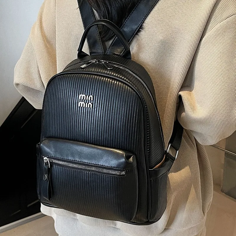 

Minimalist Chic Backpack for Women Spacious Soft Leather Laptop Bag, Versatile Daypack for Work Commute College, Solid Color