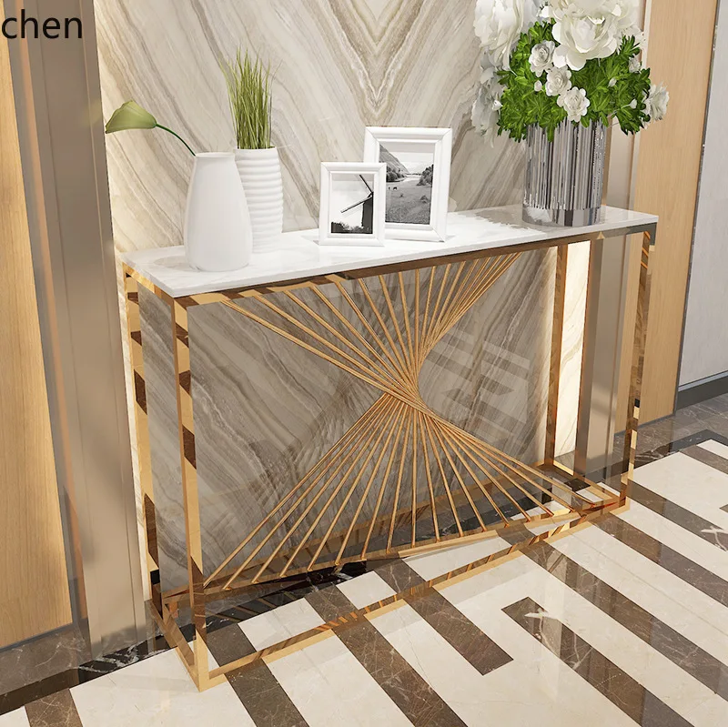 CZ Ultra-Narrow Marble Iron Art Entryway Console Simple Modern Living Room Entryway Cabinet