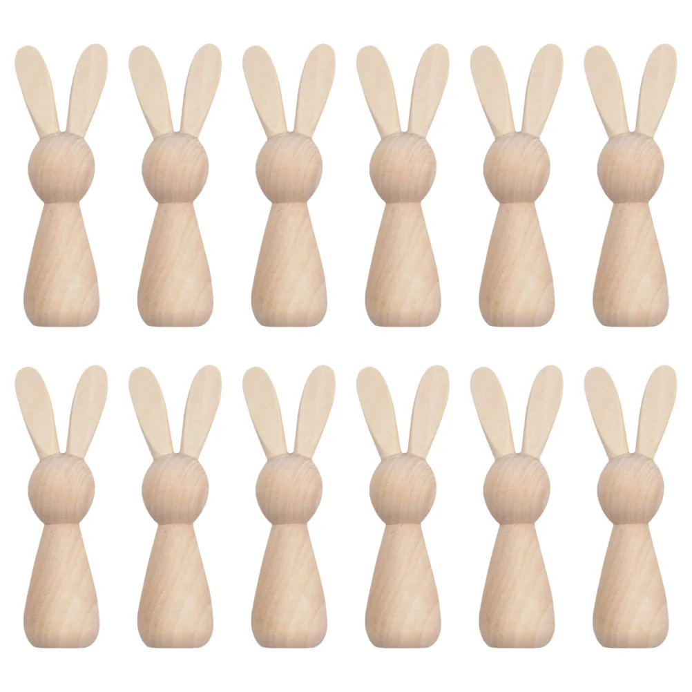 

12 Pcs Wooden nament Easter Bunny Crafts Decoration Blank Peg Figure Unfinished Wood Dolls Smooth Finish Charming