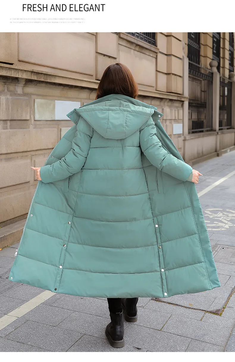 Black Hooded Jacket Coat 2026 Winter Female Thicken Medium Length Down cotton Loose Coats Women's Windproof Long Parka Overcoat