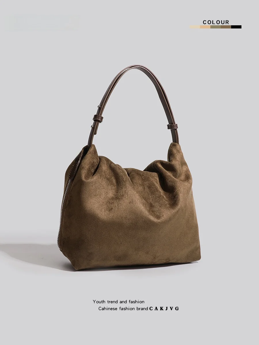 

CAKJVG Оригинальная ретро-сумка из замши, сумка-облако, универсальная наплечная сумка, мягкая кожаная повседневная простая сумка для молодежи