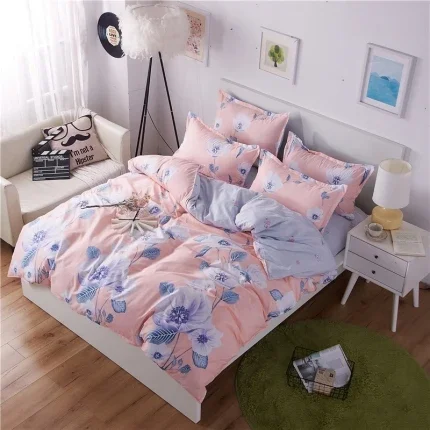 Classic bedding set 5 size grey blue flower bed linens 4pcs/set duvet cover set Pastoral bed sheet AB side duvet cover 50