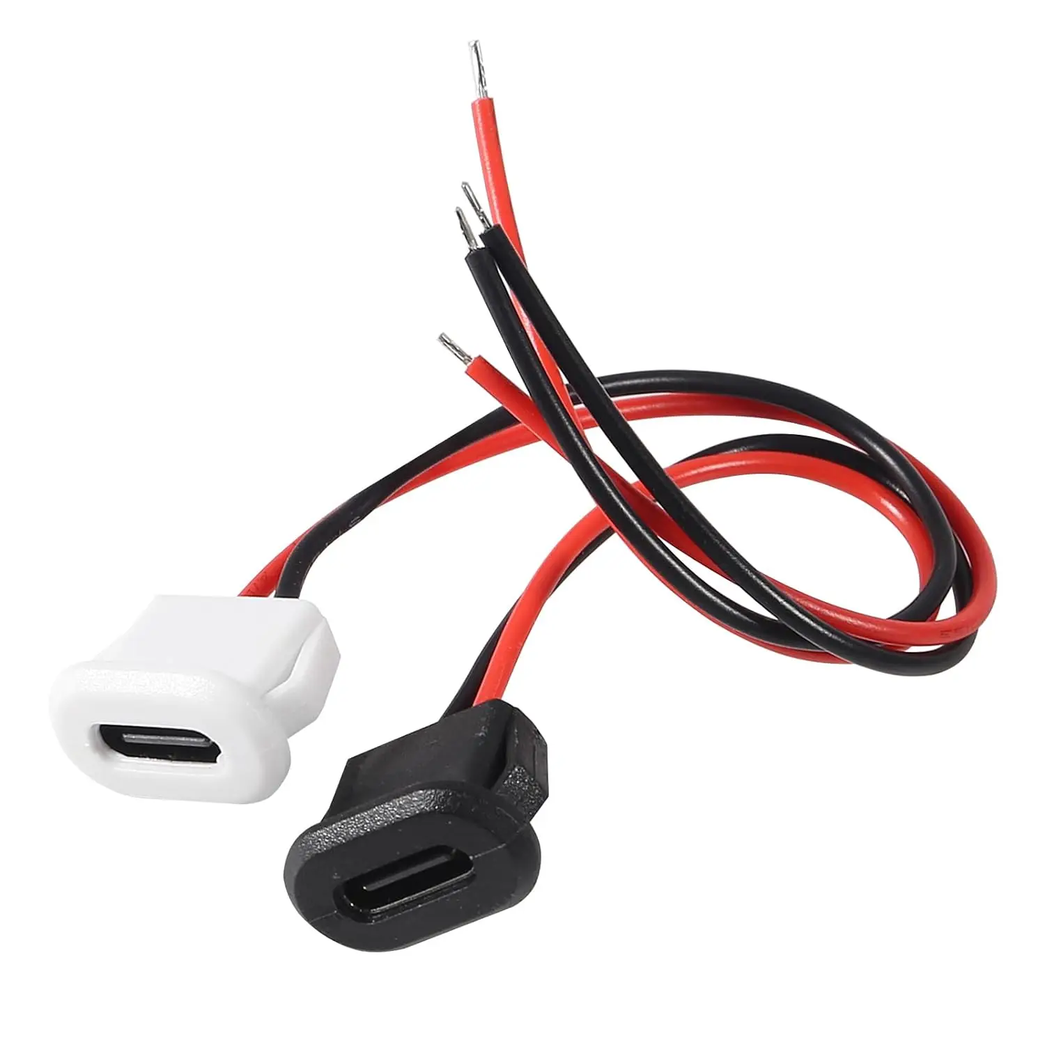 10PCS 2pin Type-C Female Chassis USB C Pigtail Cable Extension Power Cable Waterproof Solder Wire without Terminal