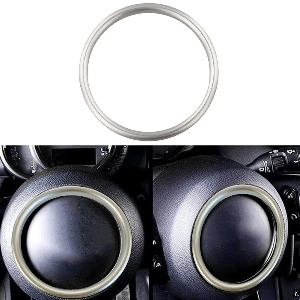 Silver And Blue Center Ring Trim Aluminum Steering Wheel Ring Easy Installation Elegant Appearance Long-lasting Attachment