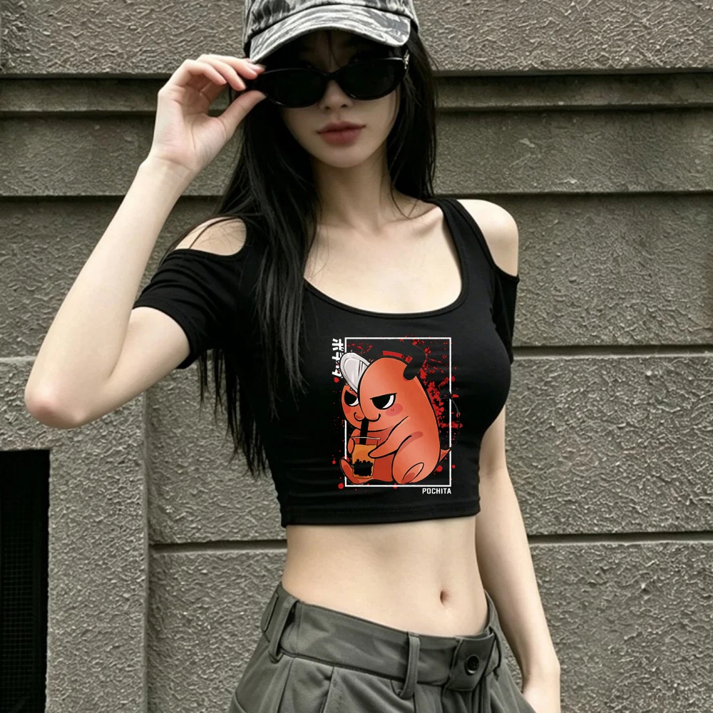 Chainsaw Man cropped top shoujo gothic summer meme t shirt baddie alternative  funny goth manga