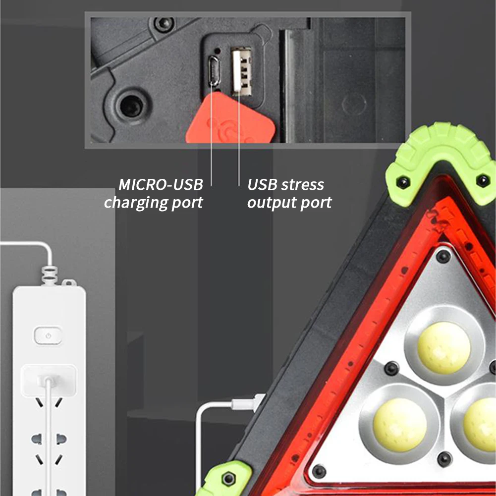 ไฟเตือน LED สามเหลี่ยม10W, ป้ายเตือนฉุกเฉินอเนกประสงค์มีช่องเสียบ USB ชาร์จไฟได้