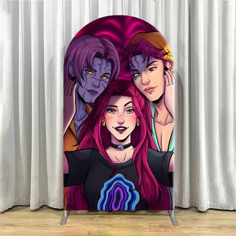 Non Elastic Kpop Demon Hunters Arch Backdrop Cover Single-layer Vibrant Artistic Party Backdrop Featuring Bold Characters
