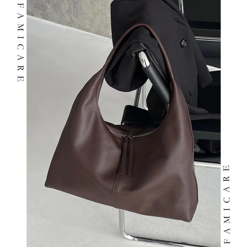 Spacious Multi-purpose Underarm Shoulder Bag Women Soft Genuine Leather Tote Bags Fashion Minimalist Female Solid Color Handbag