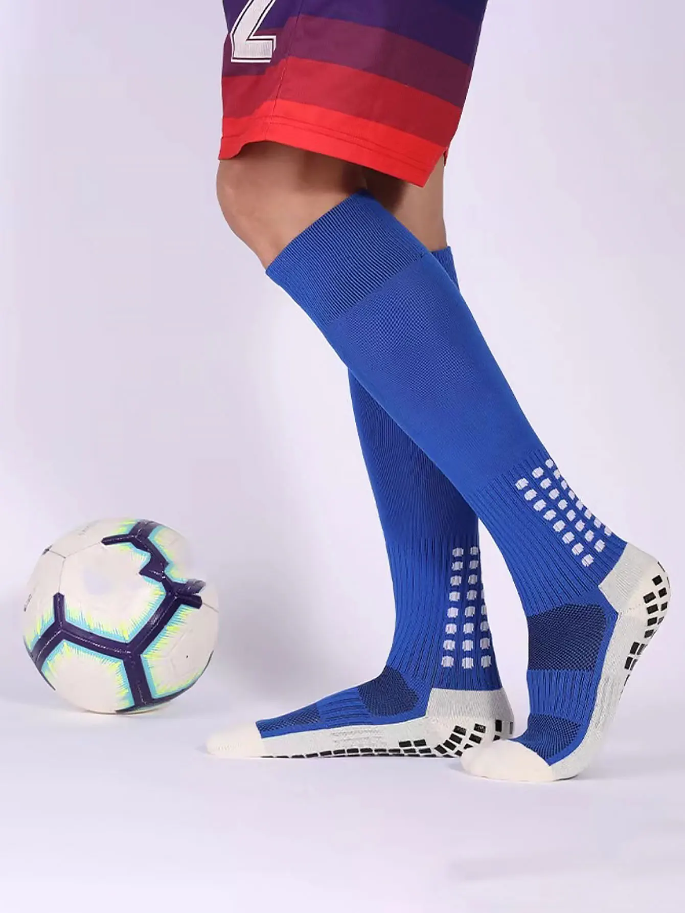 Calcetines de fútbol para hombre con mangas largas para entrenamiento de competición profesional, deportes antideslizantes adhesivos gruesos resistentes al desgaste