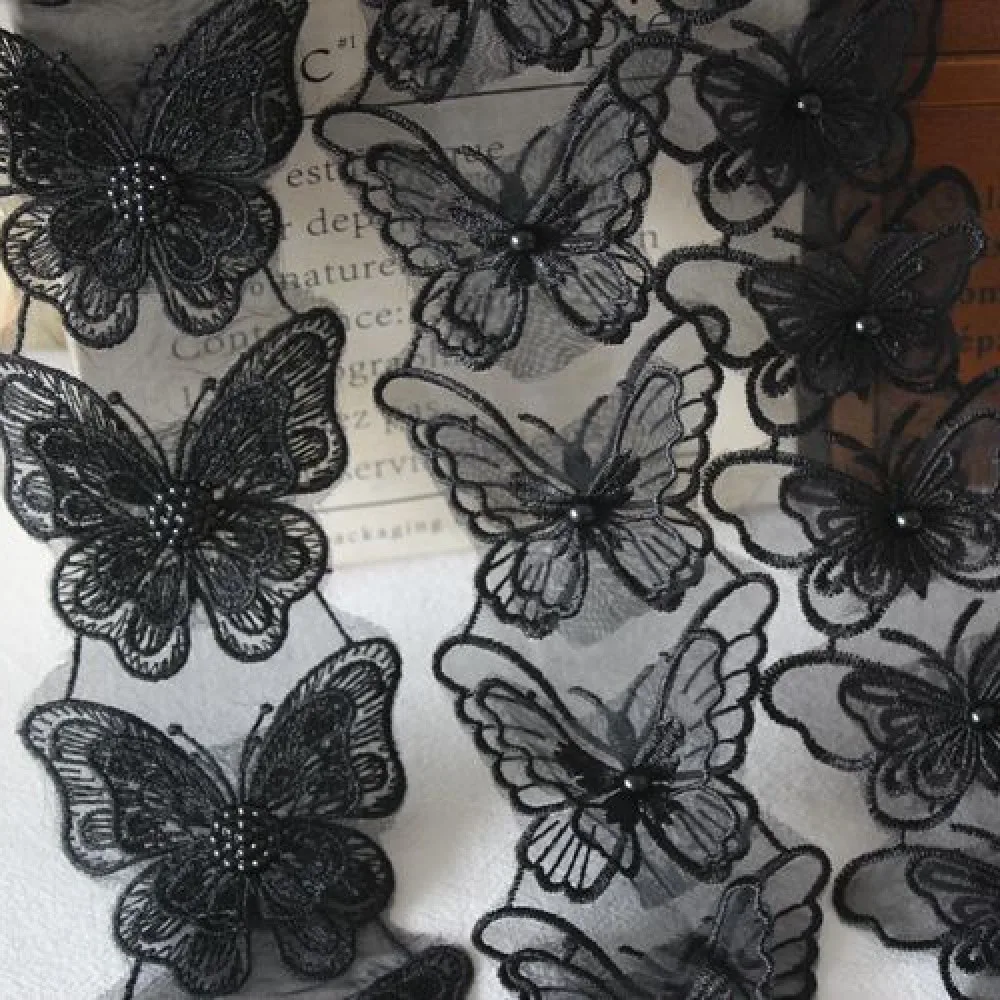 1 Yard Black White Butterfly Bowknot Embroidered Lace Trim Ribbon Fabric Sewing Craft Patchwork Handmade For Costume Decoration