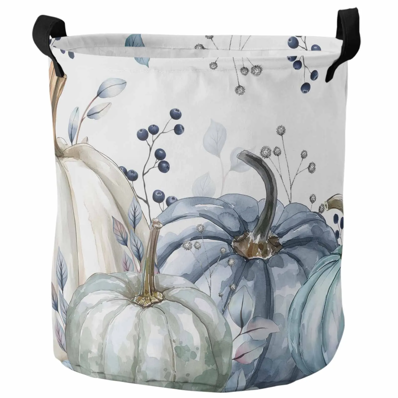 

Vintage Blue Pumpkin Leaf Vine Foldable Dirty Laundry Basket Kid's Toy Organizer Waterproof Storage Baskets