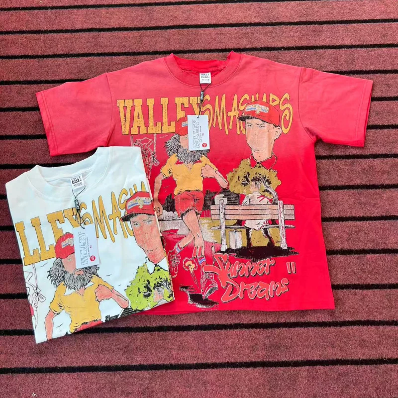 تي شيرت برسومات Valley Dreams بنمط أمريكي عتيق ورقبة دائرية وطباعة كارتونية تي شيرت غير رسمي للرجال ملابس خروج فضفاضة مغسولة للرجال #1
