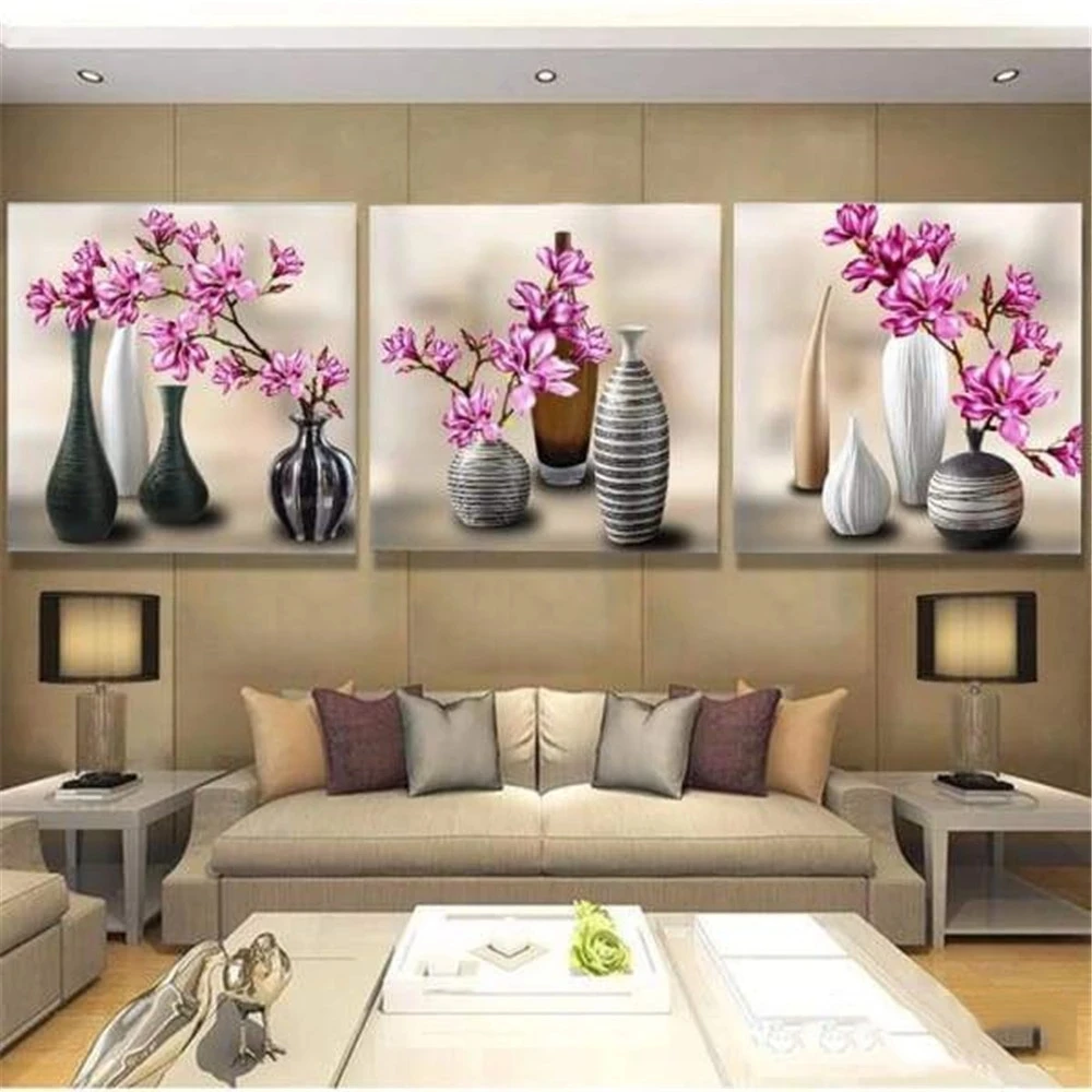 3pc/set Diy 5d Diamond Painting Flower Diamond Mosaic Diamond Embroidery Triptych Full Display Pictures Of Rhinestone