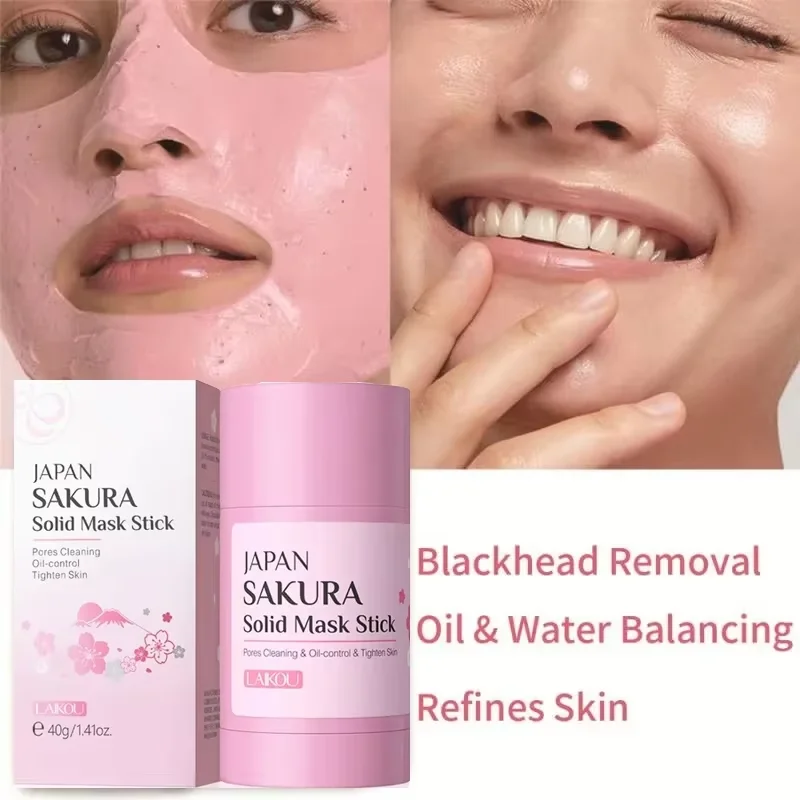 Sakura-mascarilla de barro para eliminar espinillas, acné, reduce los poros, disipar espinillas, limpieza profunda, Control de aceite, exfoliante, hidratante, cuidado de la piel