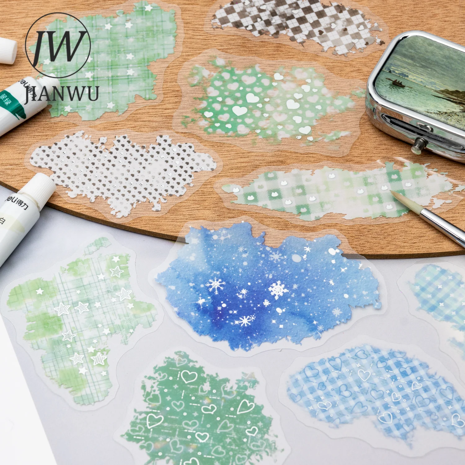 JIANWU Vintage Watercolor Smudge Star Landscape Material Collage Scrapbooking PET Sticker Creative DIY Journal Stationery