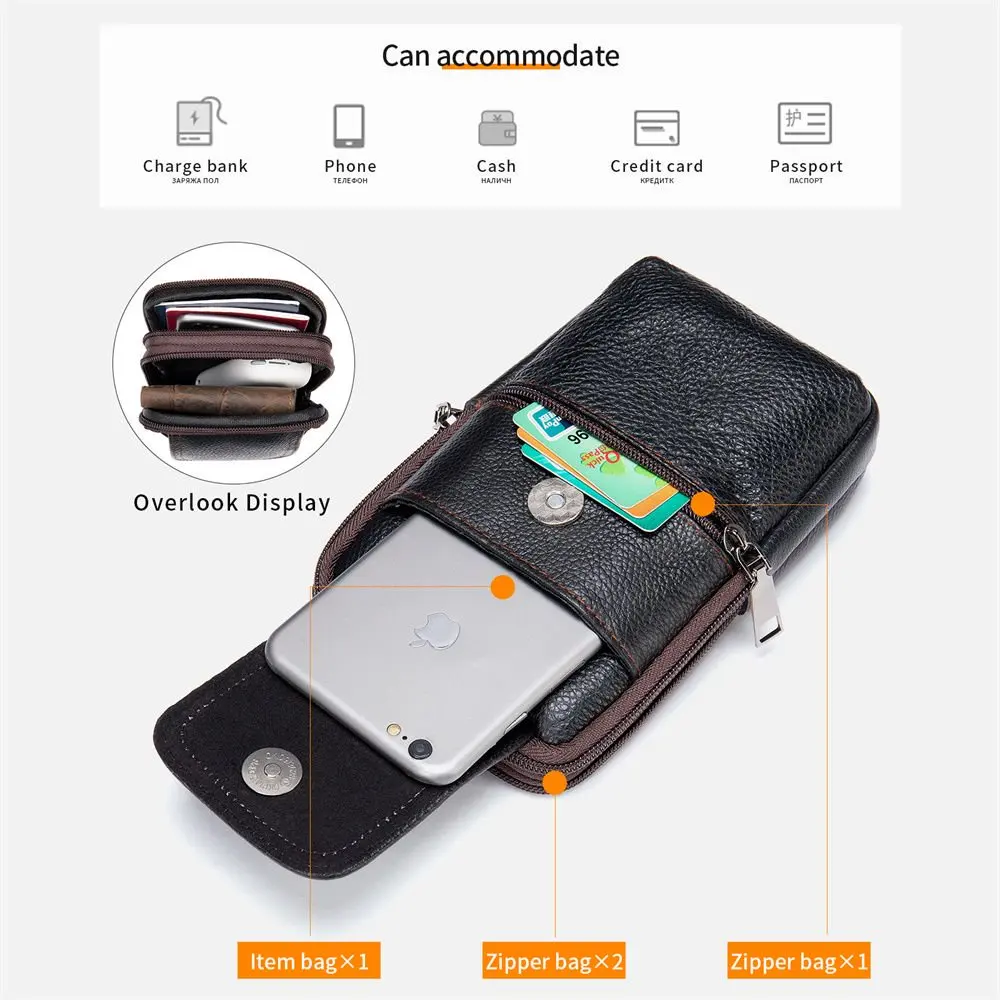 Versatile casual crossbody bag, retro genuine leather mobile phone waist bag, men's outdoor belt waist bag view 3