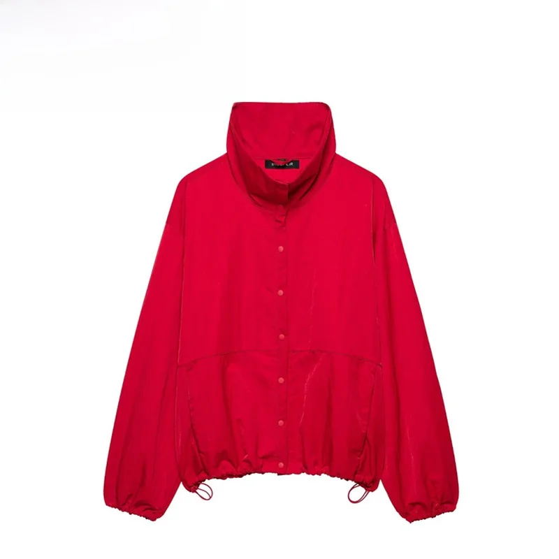 Fashionable Pure Color Button up Outerwear for Women Autumn Winter Short Coat Versatile Style Standard Fit Long Sleeve Polyester