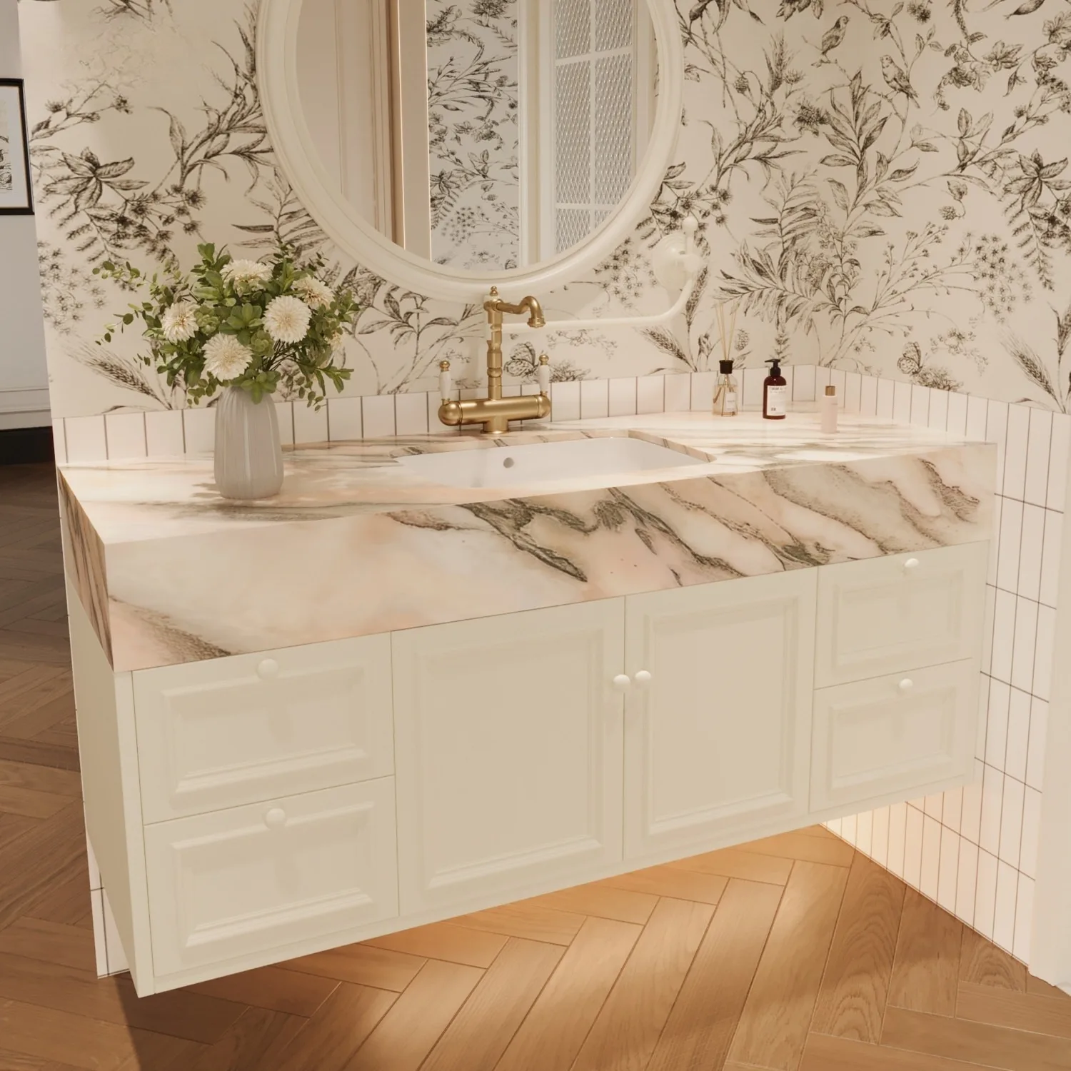 Luxury Marble Vanity Countertop Integrated Wash Basin Polished Stone Sink Modern Vanity Top for Villa Hotel Bathroom