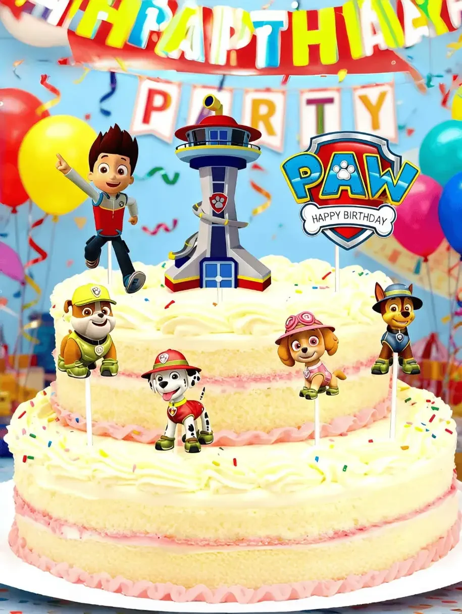 7 Stück/Set Pawed Patrol Tortendekorationen, geeignet für Partys, Geburtstage, Feiern, Muttertag und andere Anlässe – Detail 3