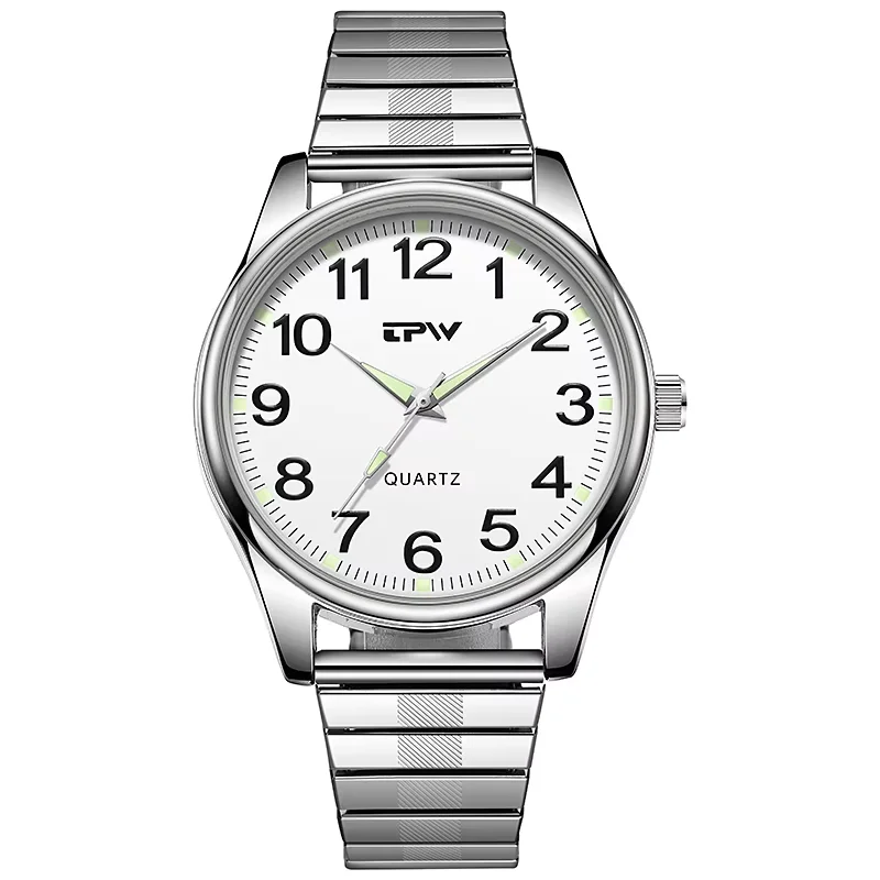 Men's Luminous Wristwatch Big Easy Read Numbers 3ATM Waterproof Steel Leather Watch With Expansion Band Gift Clock for Parents