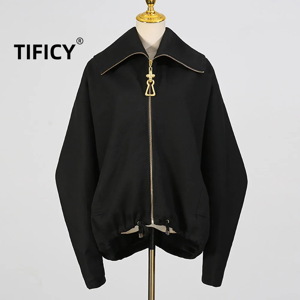 

High Street Jackets Women's Autumn New Fashionable Casual Style High-end Jacket Women's Lapel Batwing Sleeve Short Loose Jacket