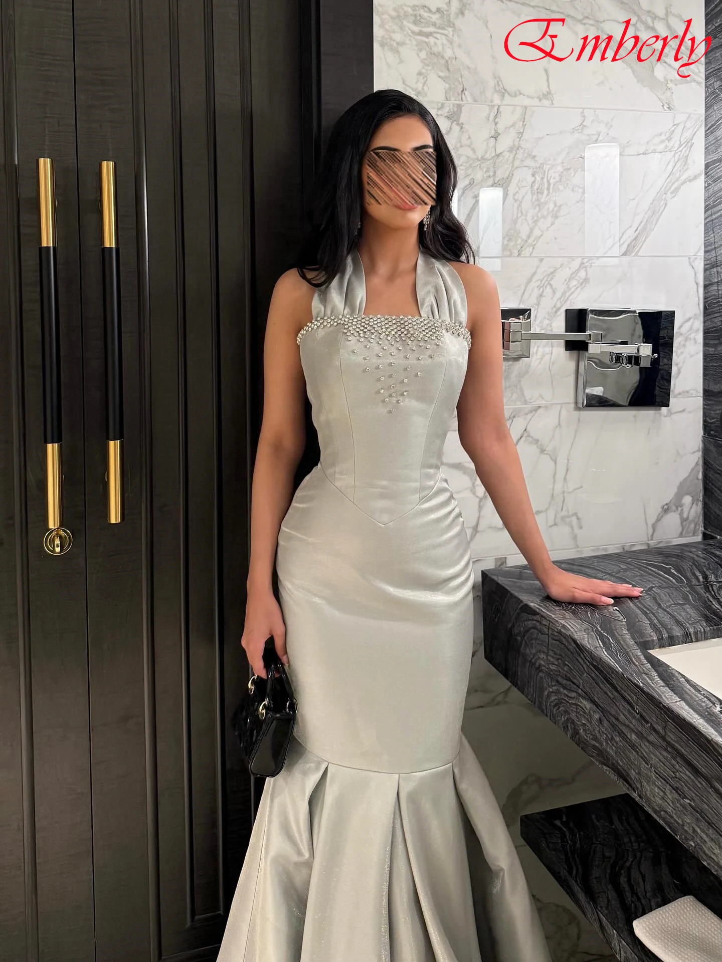 Vestido de noche elegante Formal sin mangas con cuello Halter de sirena personalizado, vestidos delicados de moda para celebridades, vestido de fiesta con temperamento