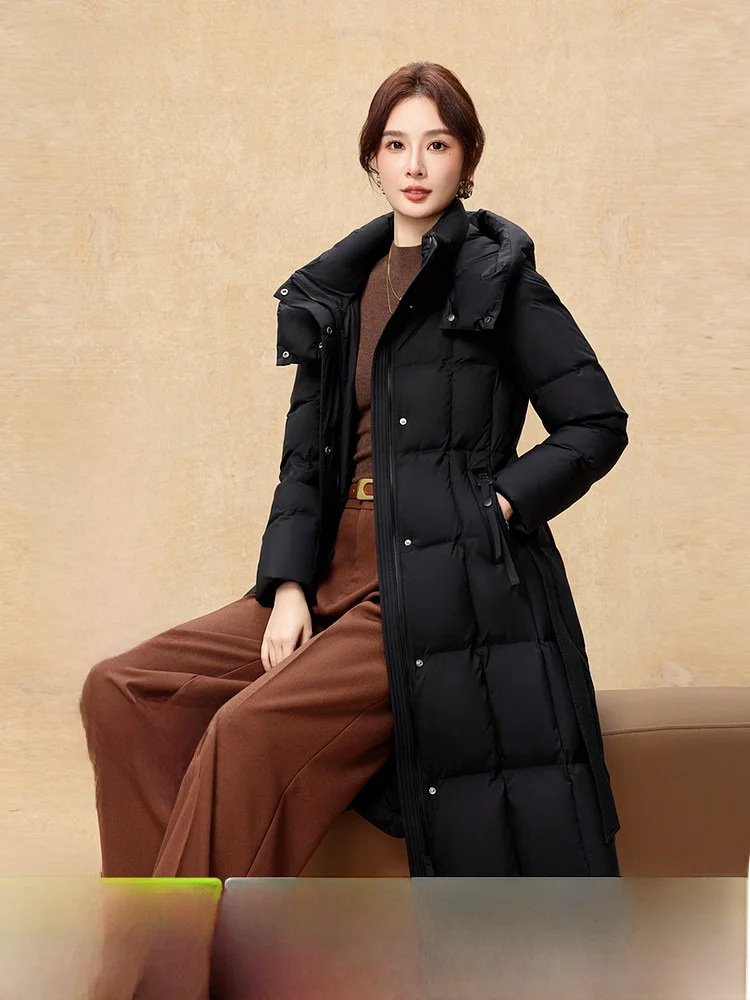 

Elegant Long Over-Knee Women's down Jacket Snowy Flying 2026 Spring New Fashion Waist-Cinching Belted High-End Feeling