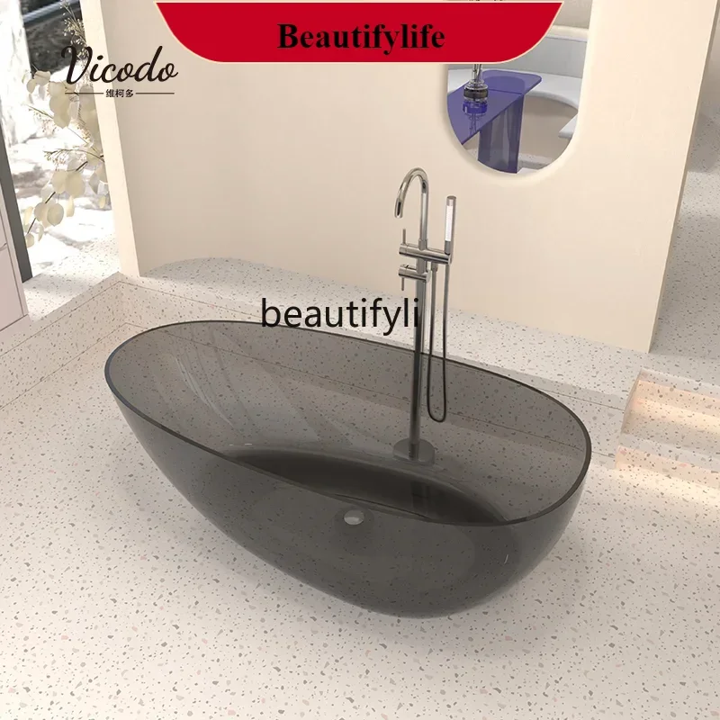 

F18 Colorful Resin Crystal Bathtub Transparent Thin Edge Water Drop Design Integrated Independent Bathtub for Stylish Home Decor