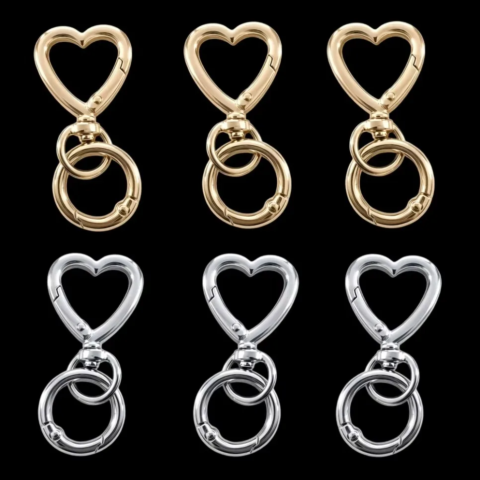 2-50 Pcs Heart-Shaped Metal Keychain: Rotating Clasp Key Ring Round Carabiner Clip O-Type Spring Hook. Suitable for Key Chains