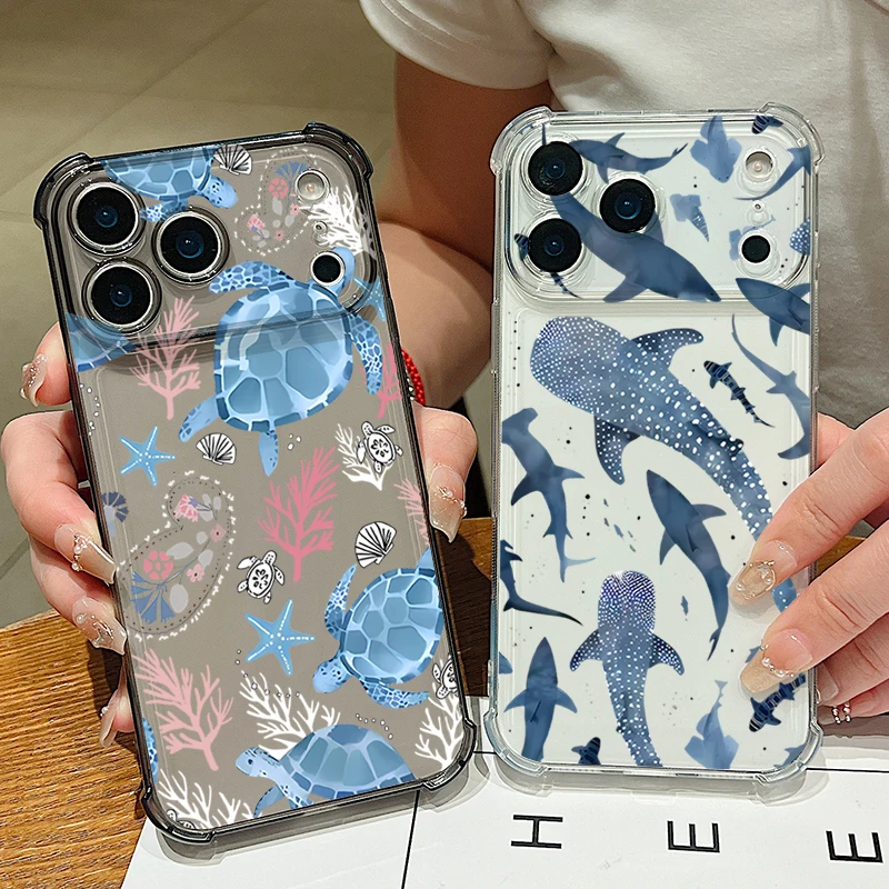 Whale Seashell Card Slot Pocket Handyhülle für iPhone Air 17 16e 16 15 Pro Max 14 13 Pro 12 11 Klare, stoßfeste, weiche TPU-Abdeckung