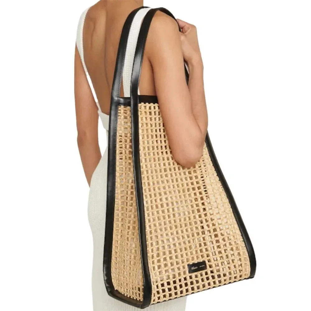 Raffia Woven Beach Bag Women Luxury Famous Brands 2024 Summer New In Hollow Out Casual Straw Bag Large Capacity Shoulder Bags