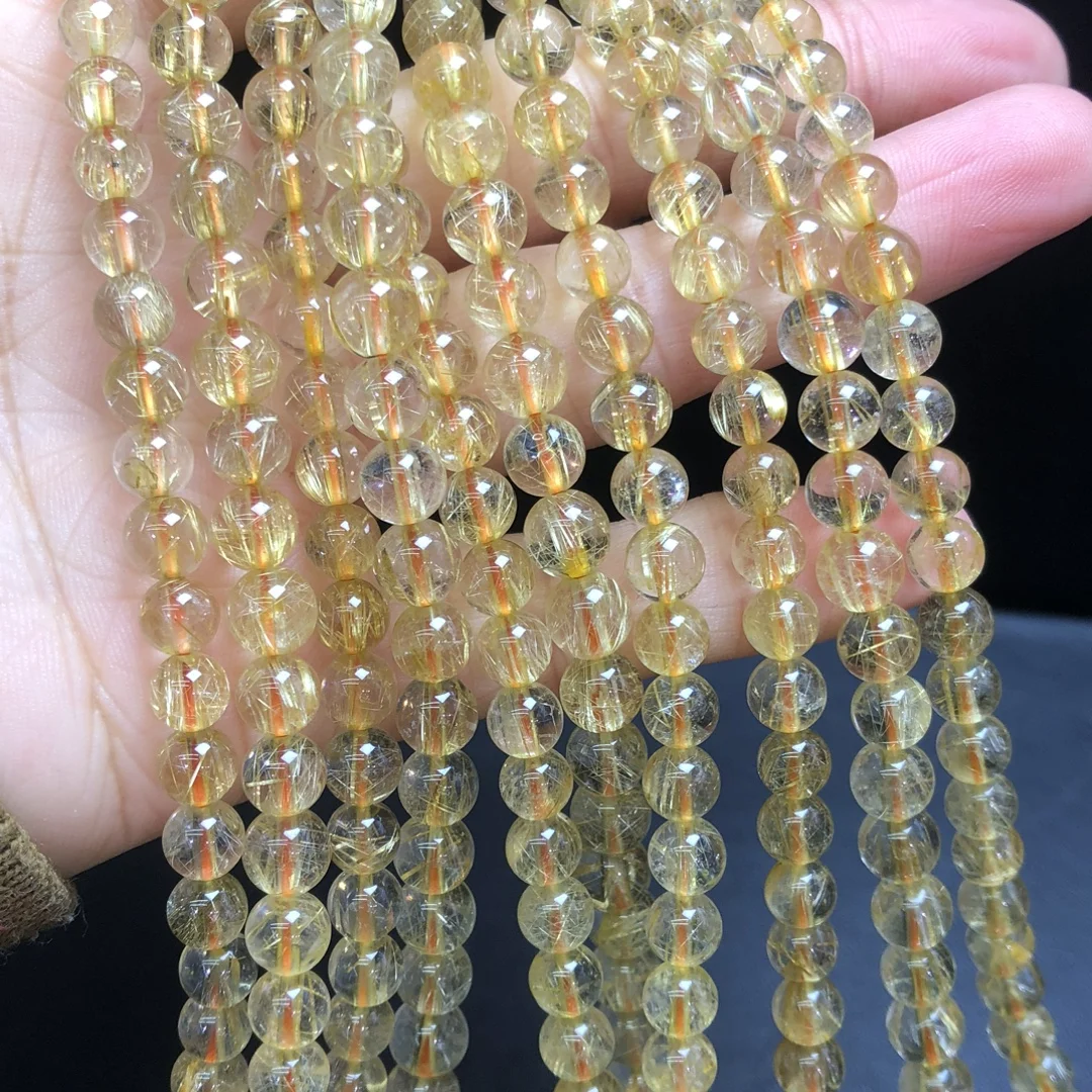 1 Pc Fengbaowu Natural Gold Rutilated Quartz Bracelet 6MM Round Beads 3 Loops Crystal Healing Stone Women Fashion Jewelry Gift
