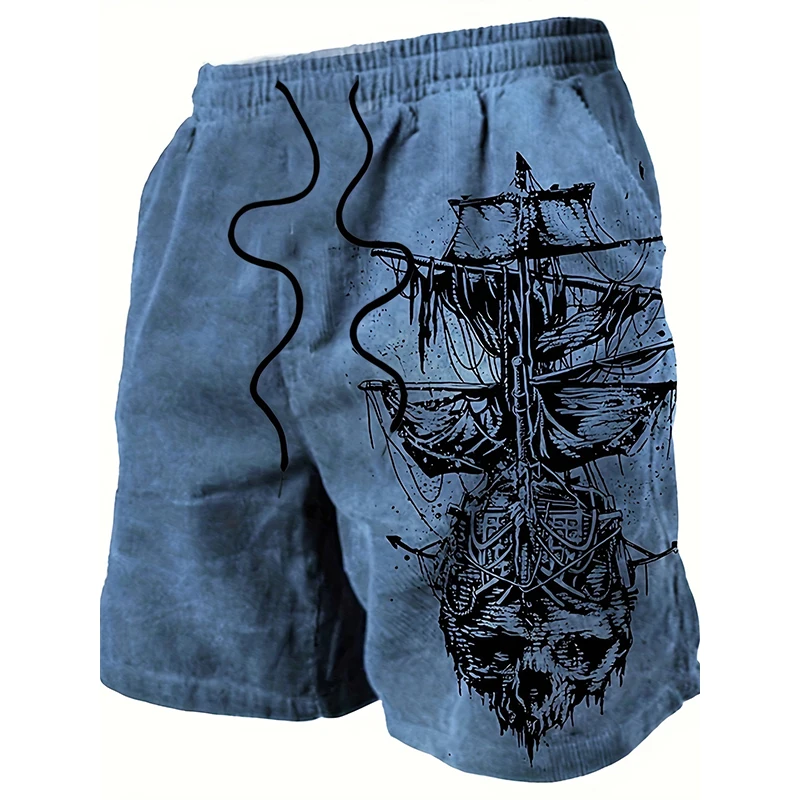 Vintage Sailing Ship Pattern 3D Print Beach Shorts Men Women Oversized Surfing Board Sport Pants Swimsuits Trunks Kids Clothing