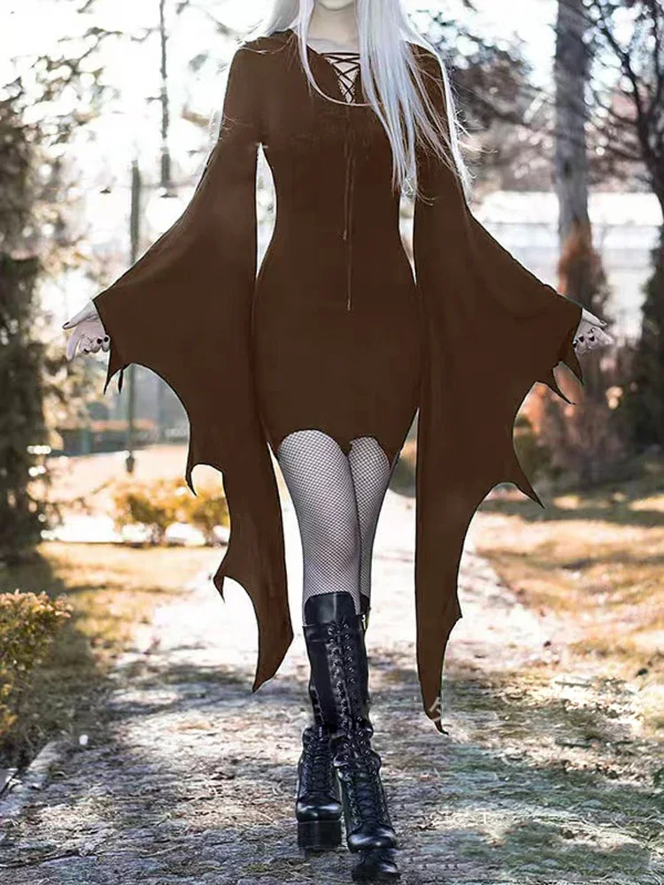 Vestido negro de cintura alta para mujer, minivestido gótico con manga de murciélago, Estilo Vintage, elegante