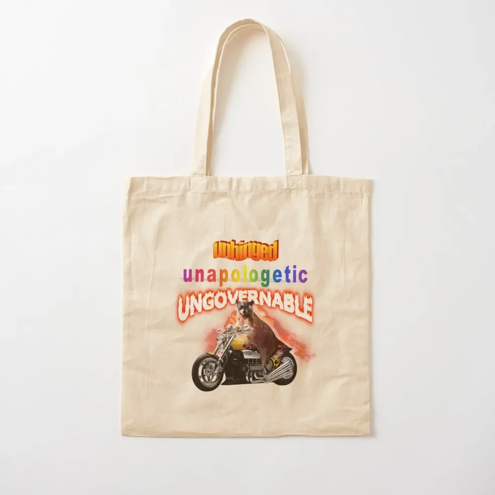 

Unhinged, Unapologetic, Ungovernable raccoon Tote Bag Shopper canvas tote custom