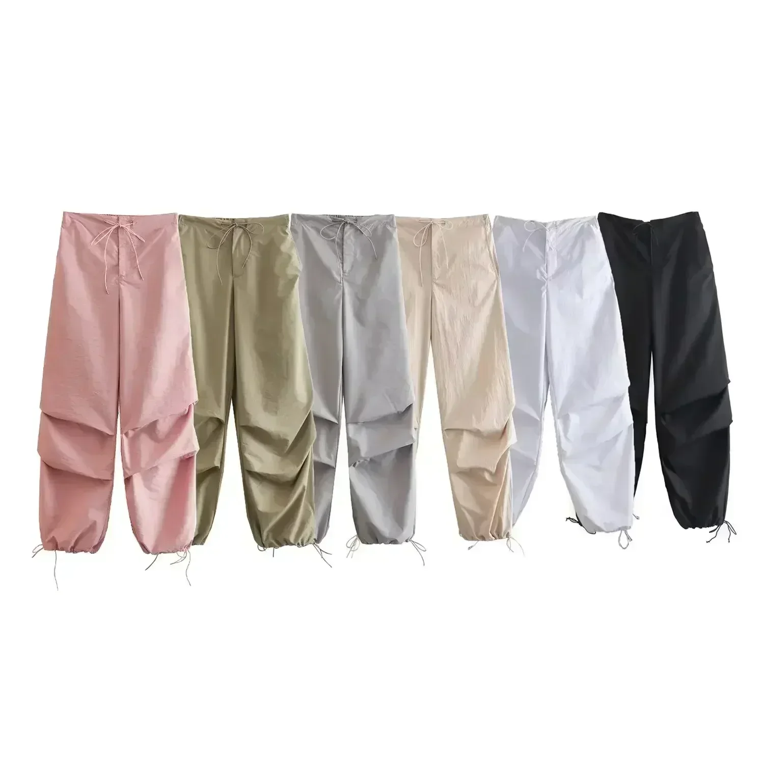 

Women 2022 New Chic Fashion Side Pockets Jogging Pants Vintage Elastic Waist Drawstring Female Ankle Trousers Mujer