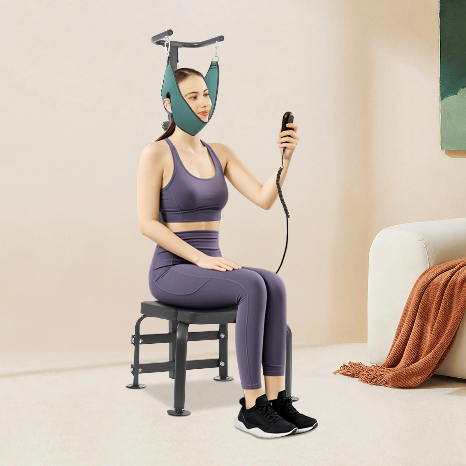 Electric Cervical Traction Device Neck Stretcher with Remote Control 6000N 20cm Lifting Distance for Home Rehabilitation Centers