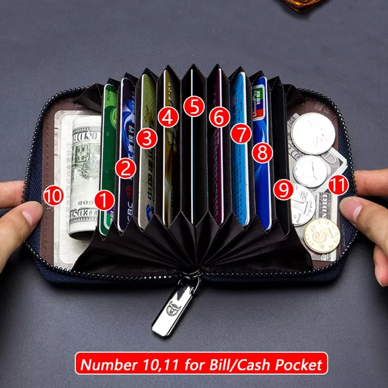 Men Genuine Leather Large Capacity Multi-Slot Card Holder Credit Card ID Card Holder RFID Blocking Credit Card Holder Bag